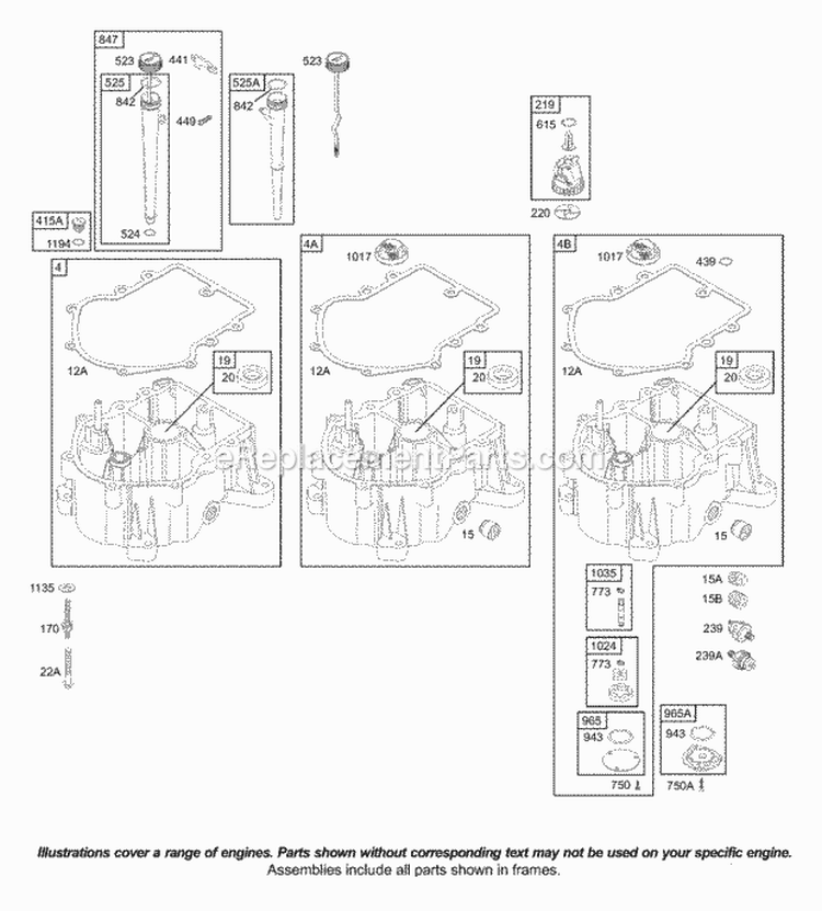 Sump Diagram and Parts List for 422707-1213-01  Briggs and Stratton Engine